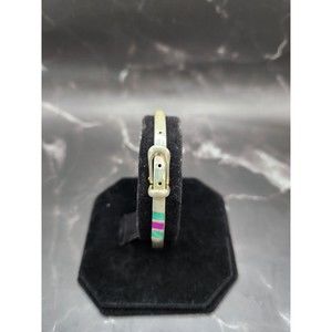Vintage Taxco Belt Buckle Clasp Bracelet in Sterling Silver w/Green/Purple Stone